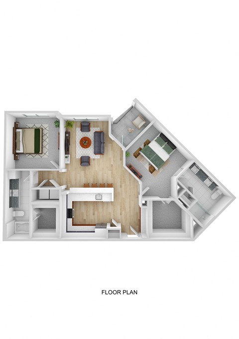 Floor plan for 2 beds, 2 baths, 1262 sqft